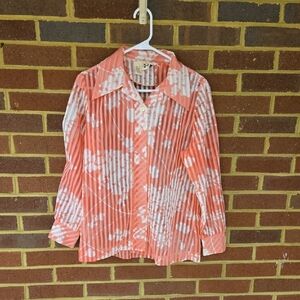 B19 Vintage Marty Gutmacher Coral and White Striped Sheer Blouse